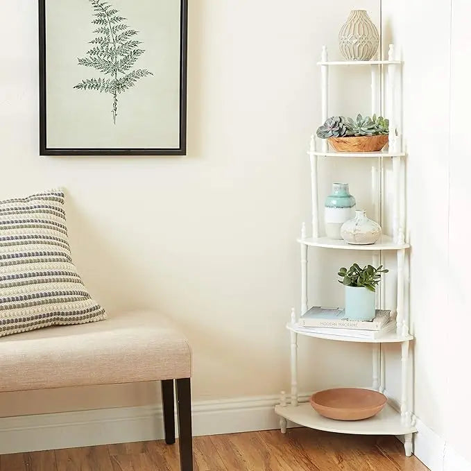 5 tier white corner   display shelf