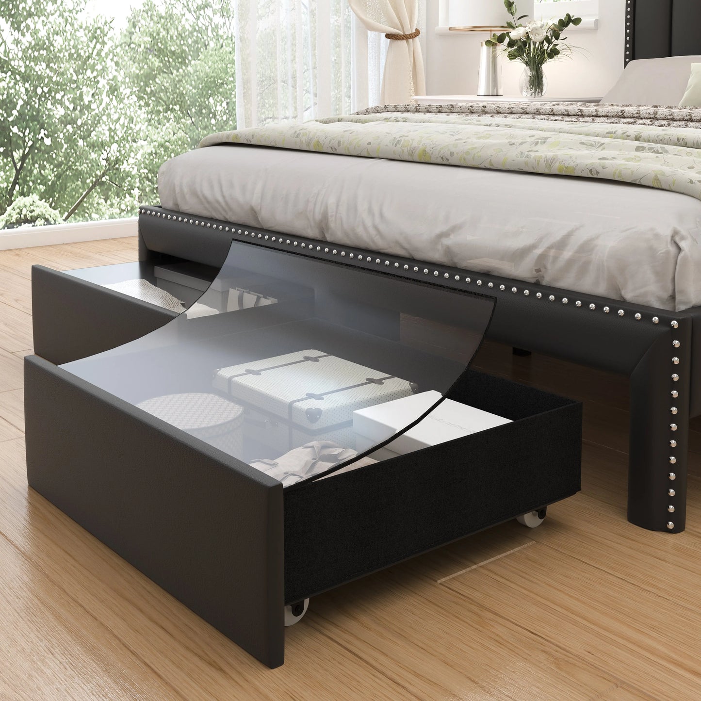 Queen LED Bed Frame   W/ 2-Tier Wingback Headboard