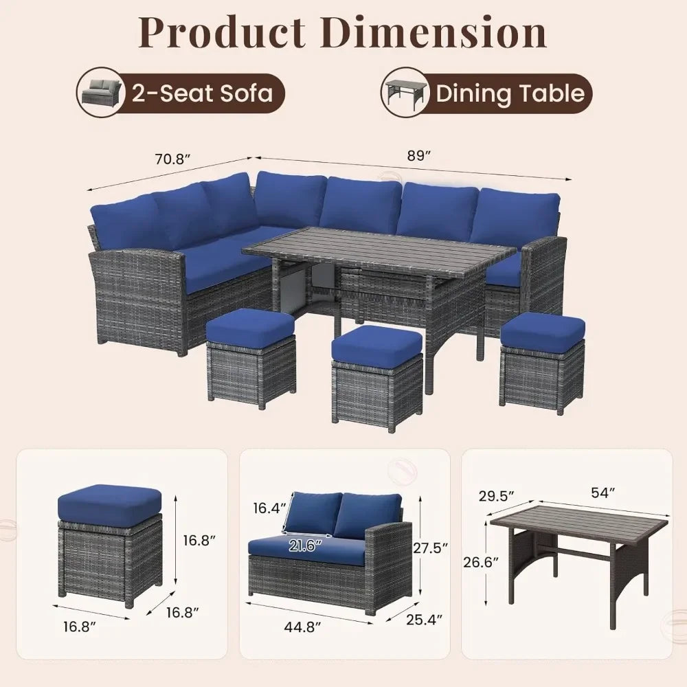 7 Pieces Patio Sectional Sofa Whicker Set
