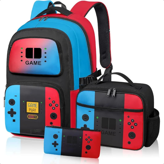 Boys Gaming Backpack with Lunch Box and Pencil Bag