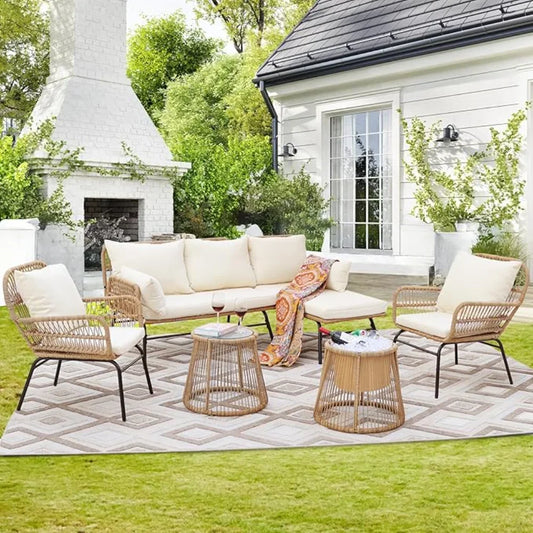 6 Pcs   Outdoor Wicker Furniture Set w/Cushions