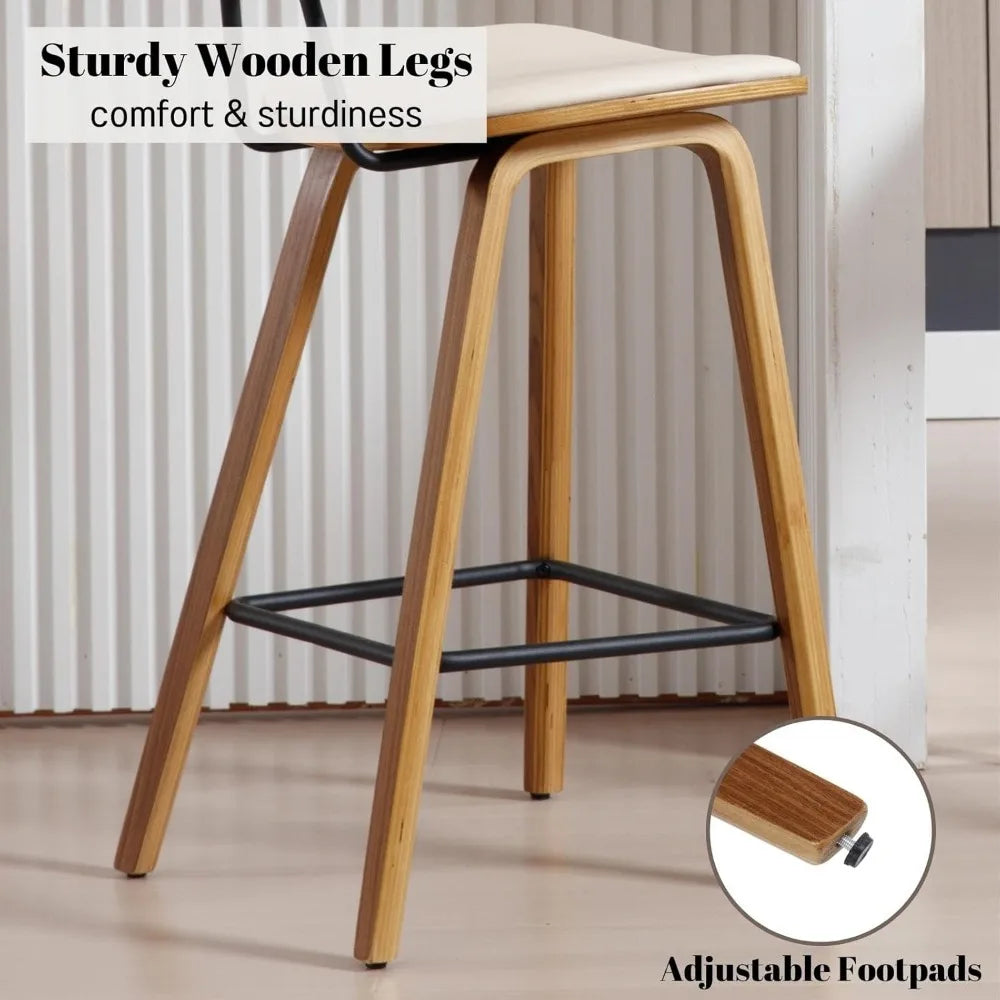 Set of 2 Modern Bar Stools   w/wooden legs