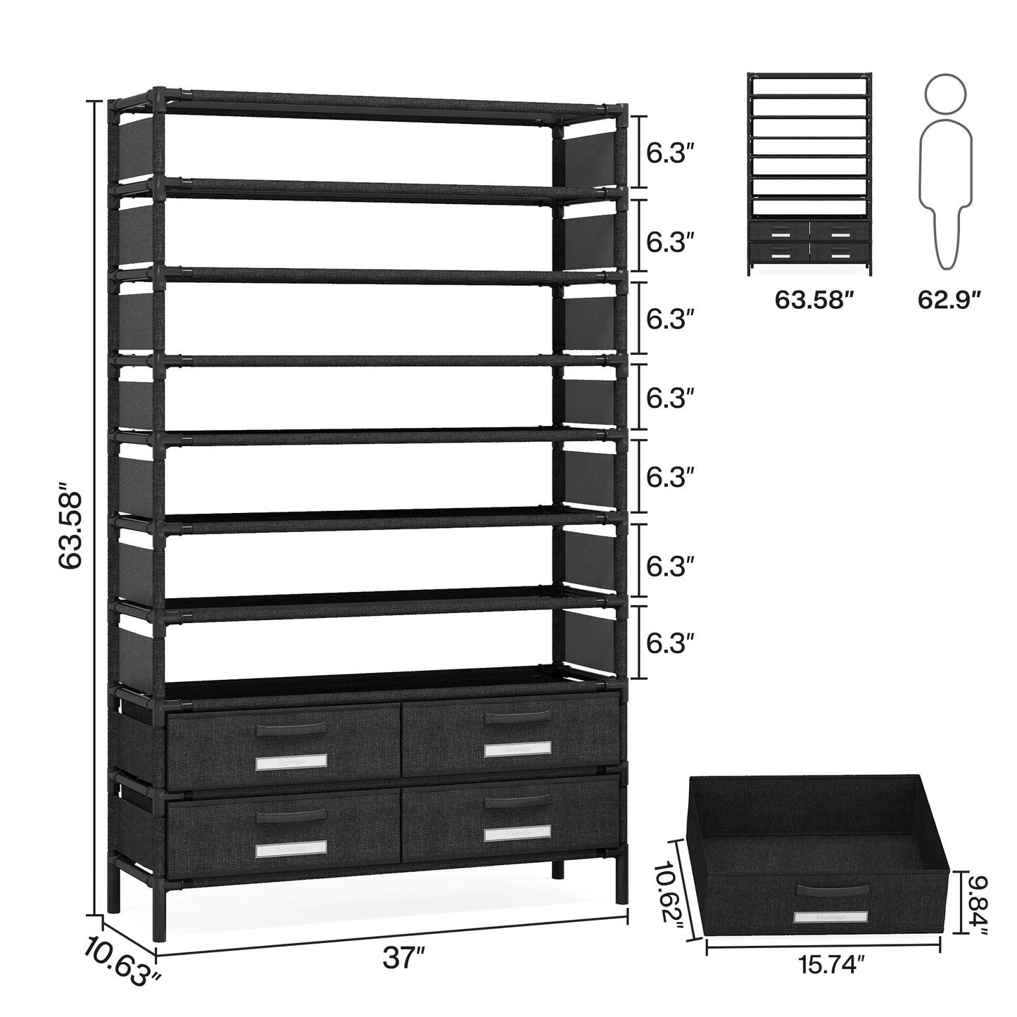 10 Tier Shoe Rack Organizer with 4   Drawers