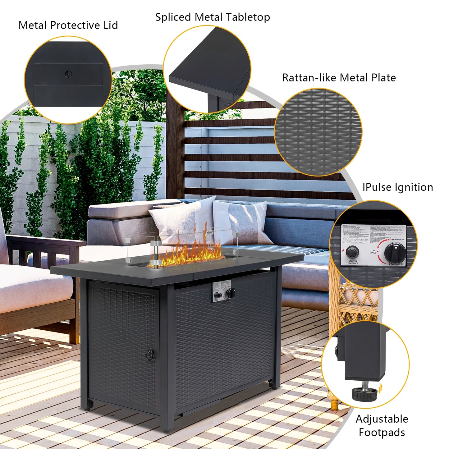 43-Inch Outdoor Table Gas Firepit