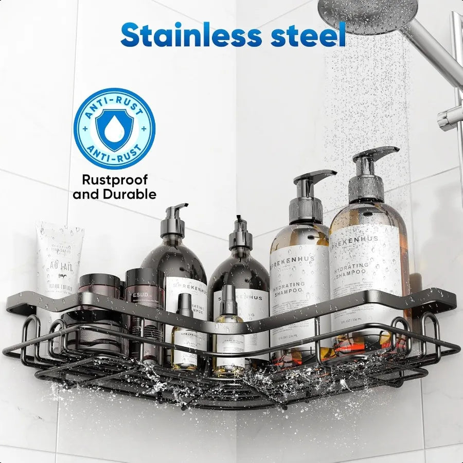 Black Corner Adhesive Shower Caddy