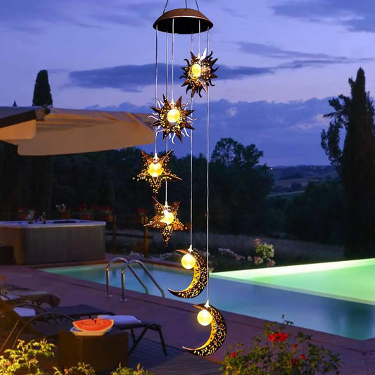 Outdoor Solar Wind Chimes w/ Sun Moon Star Lights