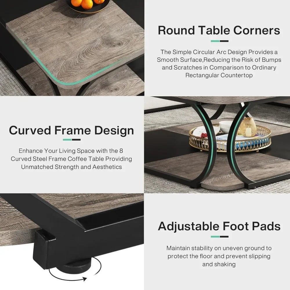 Wooden Coffee Table with Open Storage