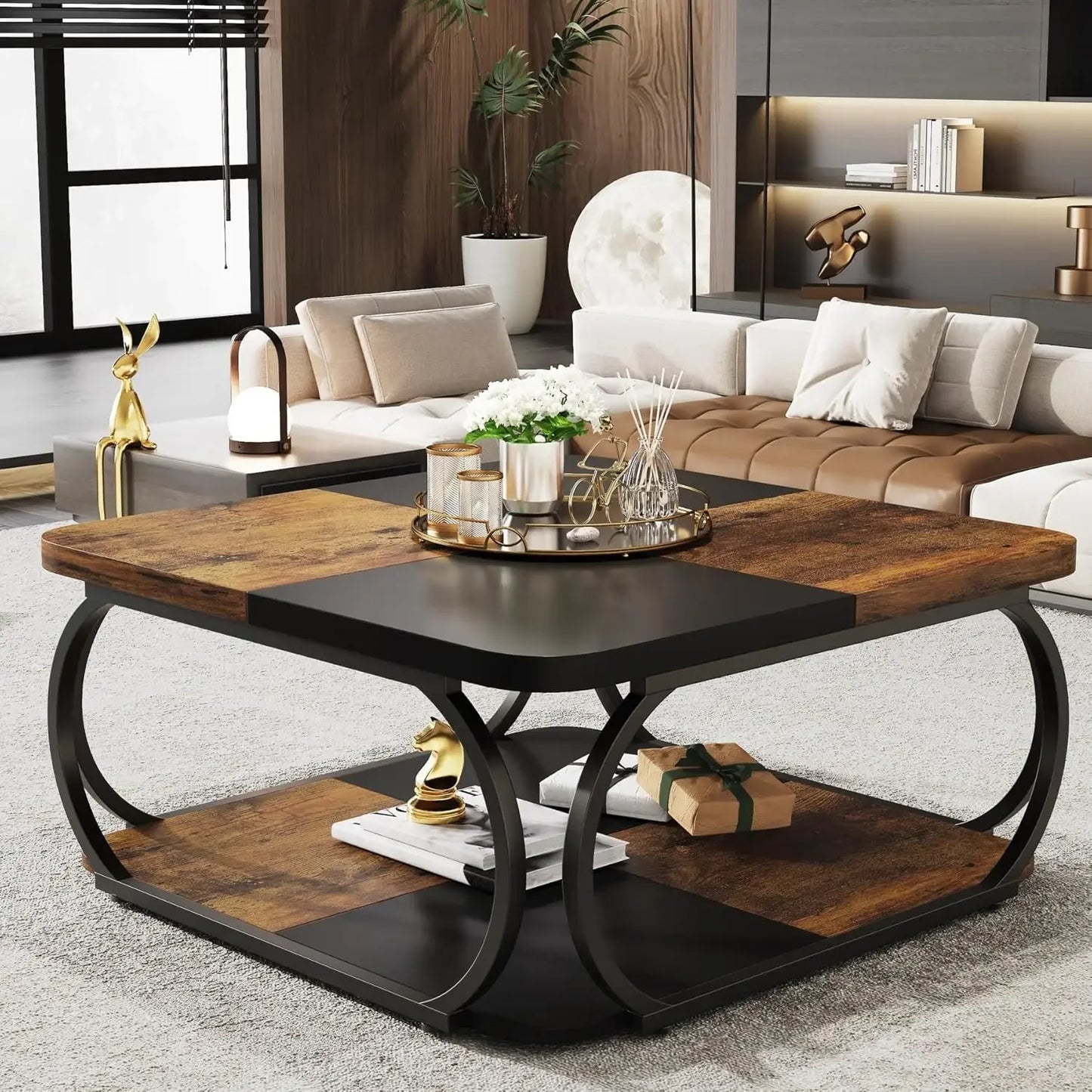 Wooden Coffee Table with Open Storage