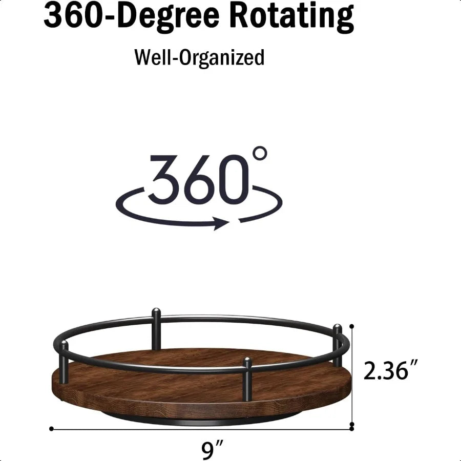 9 Inch Rotating Spice Rack w/Round Wooden Turntable