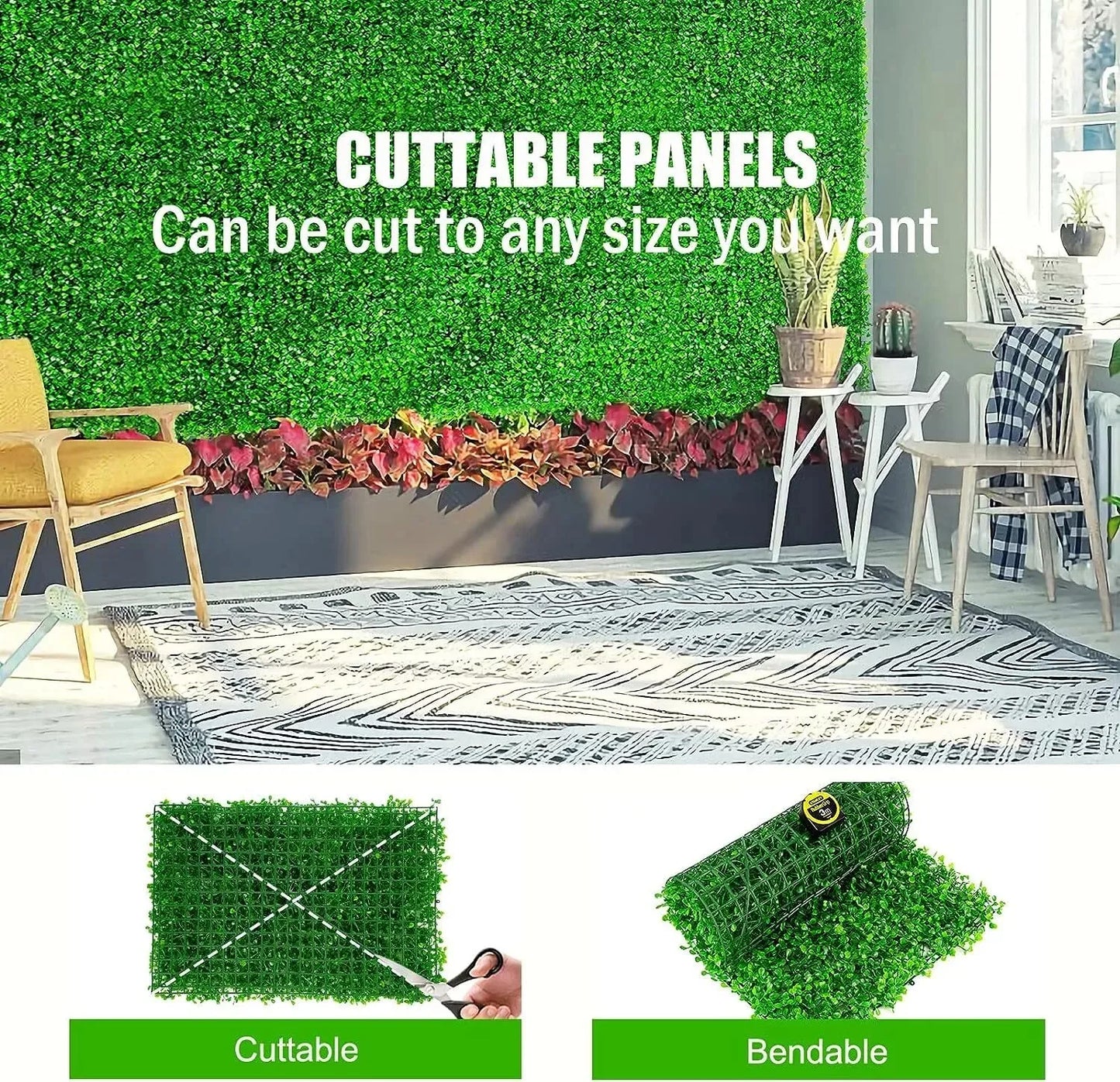 Artificial Bright Green Lawn Privacy Fence