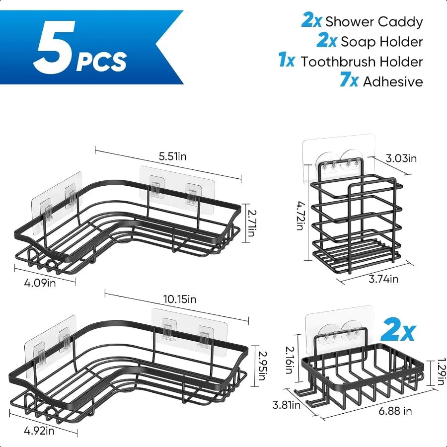 Black Corner Adhesive Shower Caddy