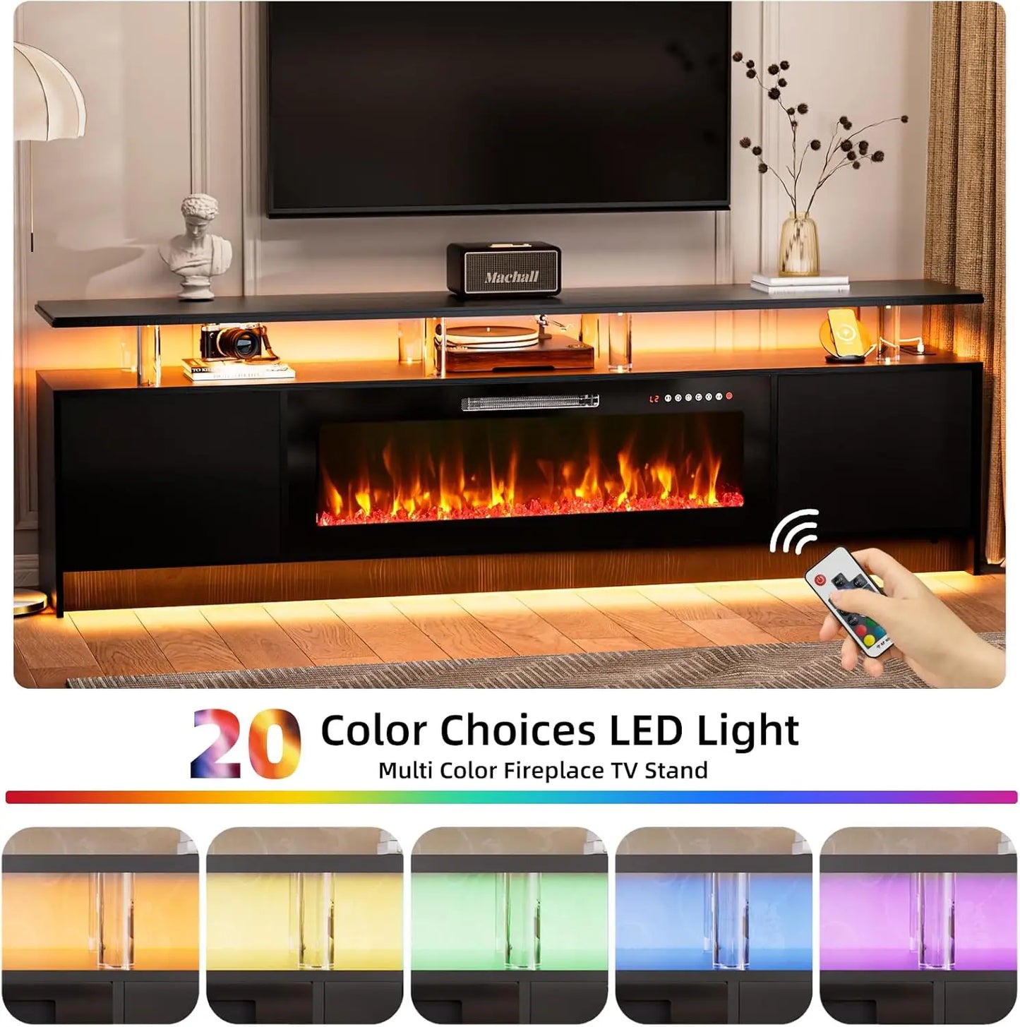 80-inch 2 Tier TV Console with Electric Fireplace