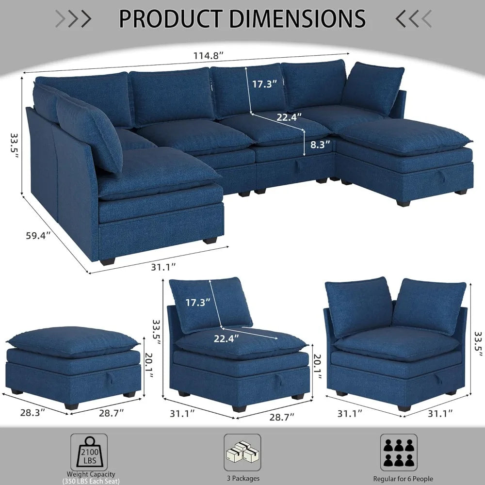 115'' Large U-Shaped Sectional Sofa Couch.
