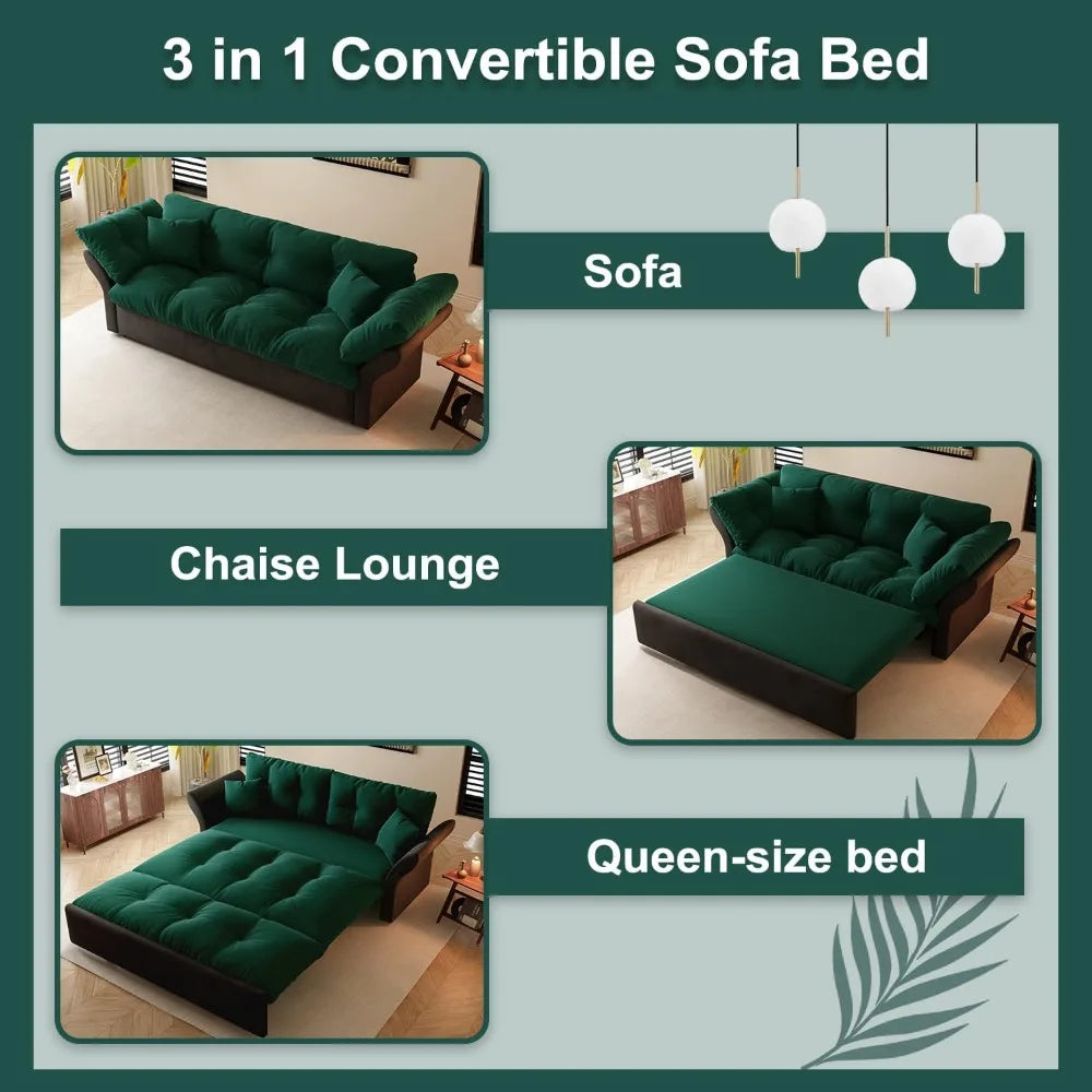 74.8" Queen Pull Out Convertible Futon Couch Sleeper
