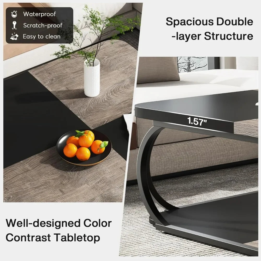 Wooden Coffee Table with Open Storage