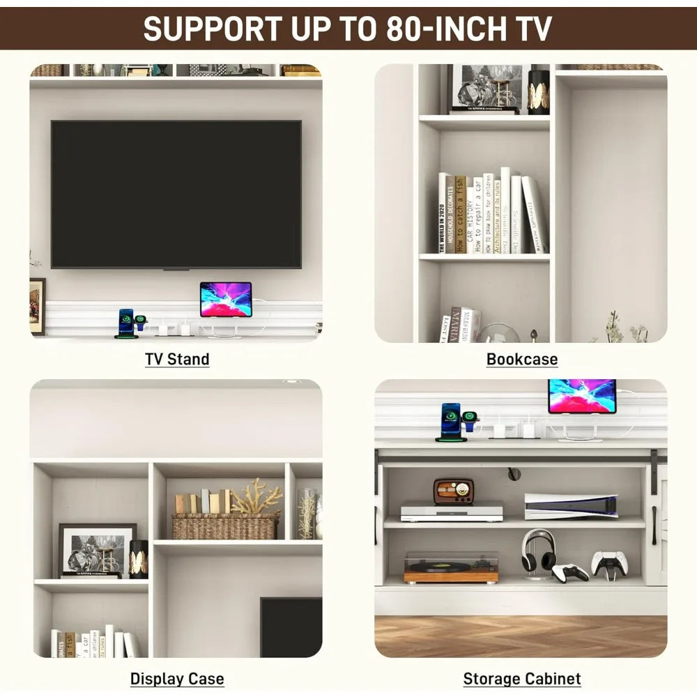 103-inch wall mounted large entertainment center with sliding barn door