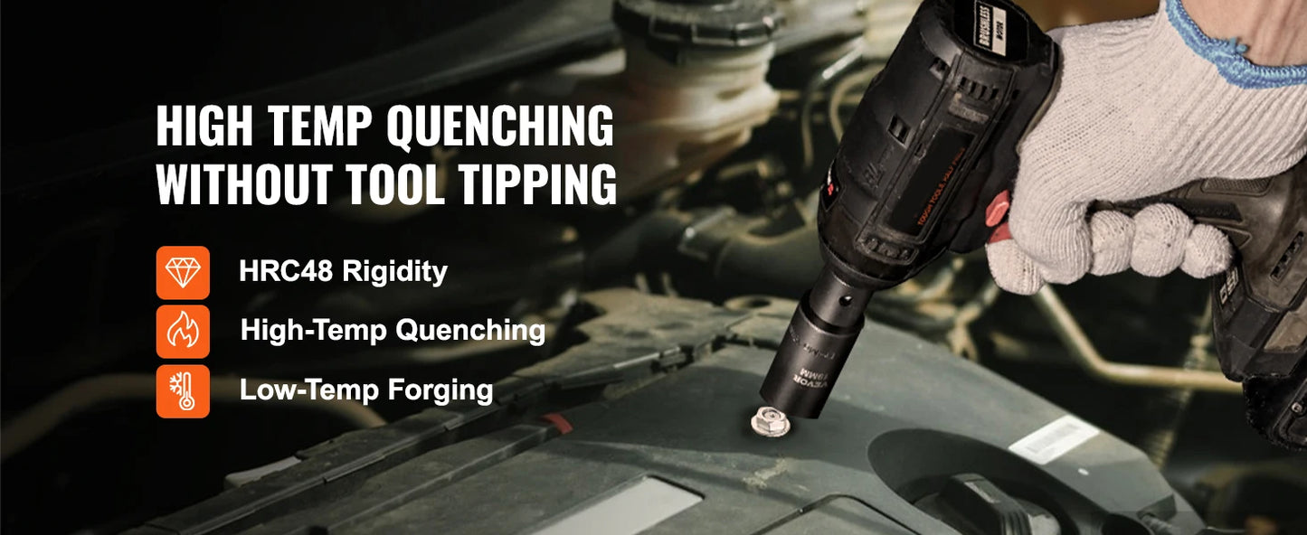 1/2" Drive Impact Socket Set   6 Point Cr-V Alloy Steel for Auto Repair Easy-to-Read Size Markings Rugged Construction