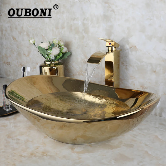 Gold Ceramic Luxury Bathroom Vessel Sink
