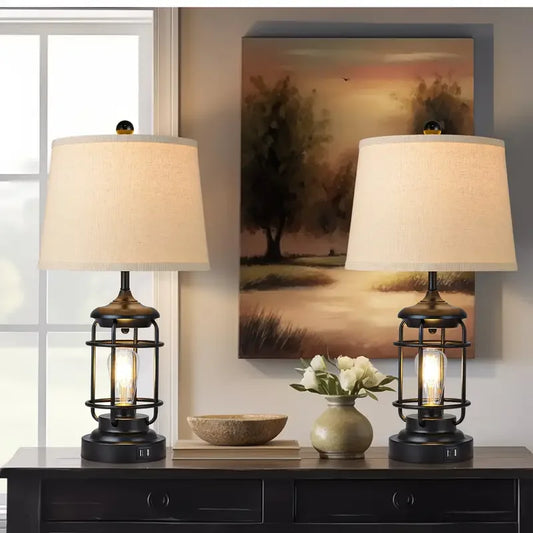 2 Set Farmhouse Dimmable Table Lamps