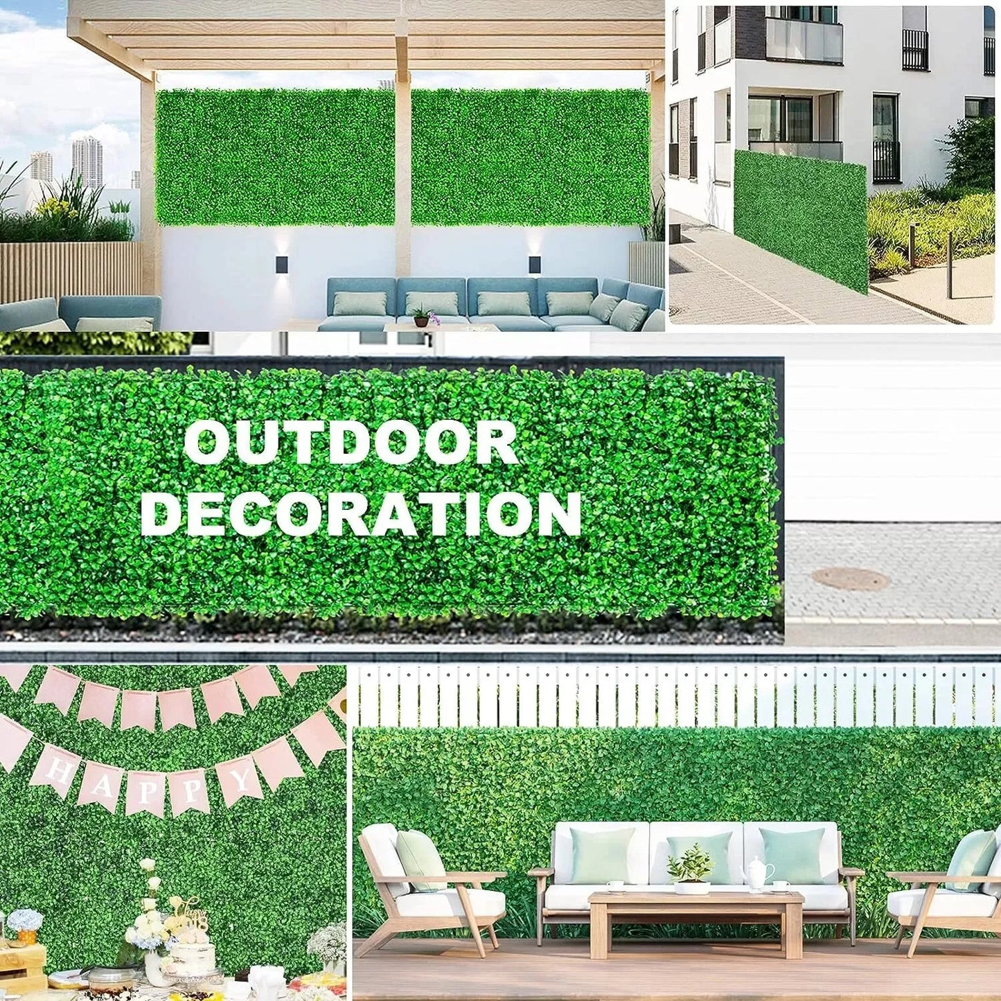 Artificial Bright Green Lawn Privacy Fence