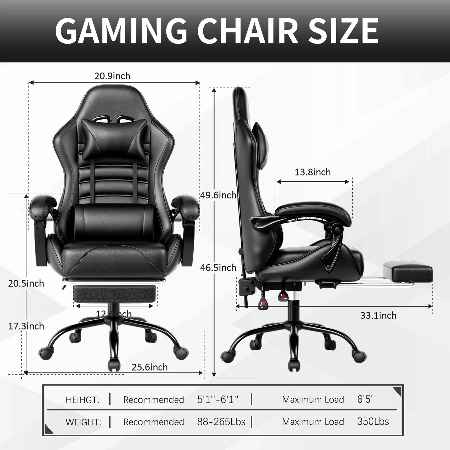 Ergonomic Gaming Chair with Footrest