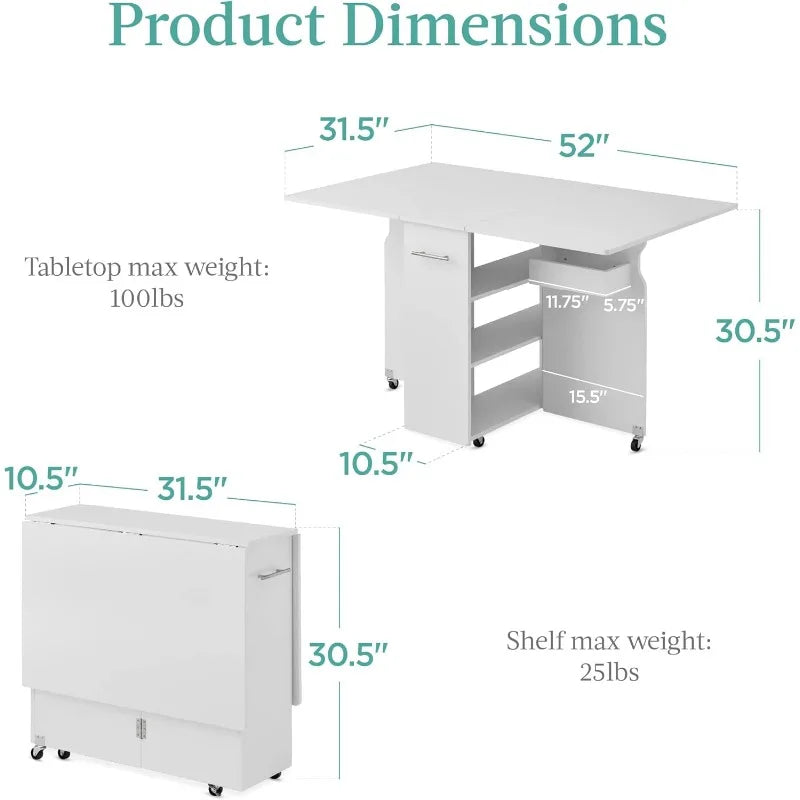 Folding Dining Table w/ Space Saving Collapsible Drop Leaf