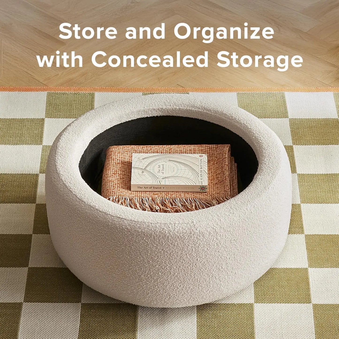 Round Ottoman with Storage and Tray