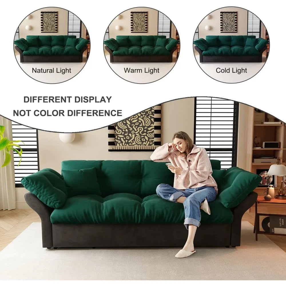 74.8" Queen Pull Out Convertible Futon Couch Sleeper