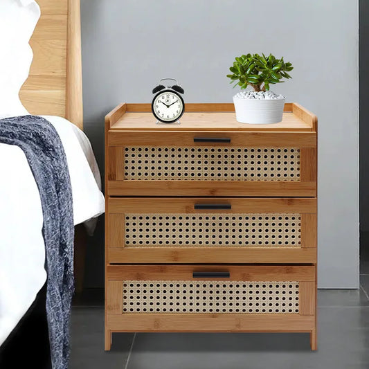 3- Drawer Bamboo Wood Bedside Nightstand