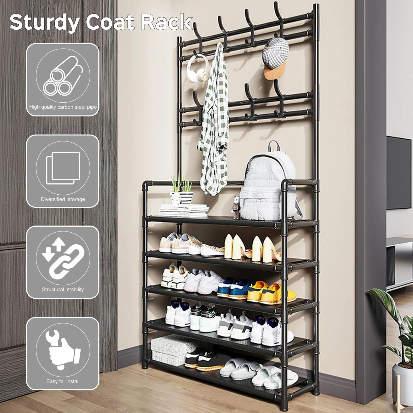 3-in-1 Freestanding Hall Tree Coat / Shoe Rack