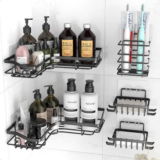 Black Corner Adhesive Shower Caddy