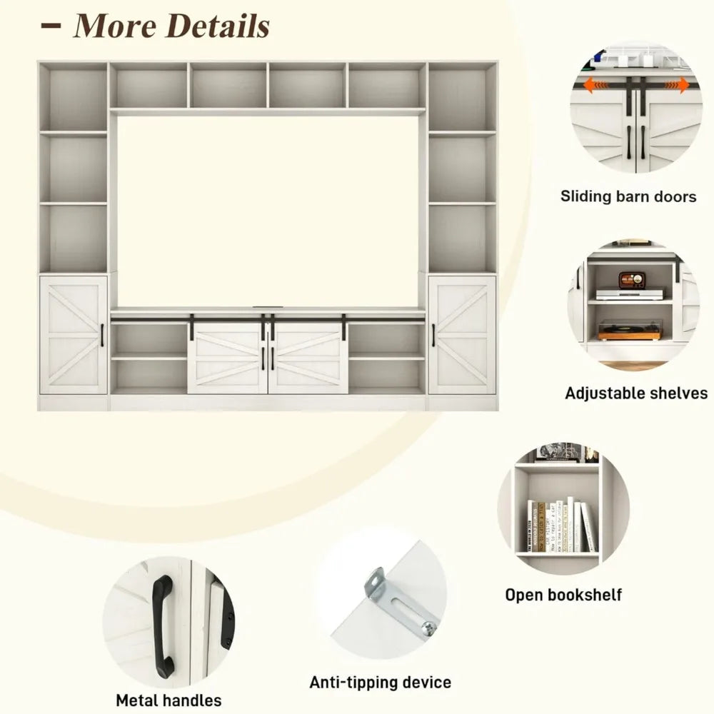 103-inch wall mounted large entertainment center with sliding barn door