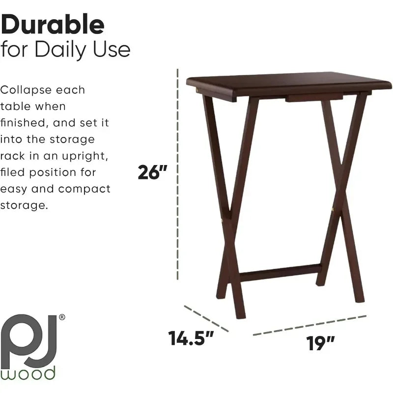 5 Piece Set Walnut TV Tray Snack Tables