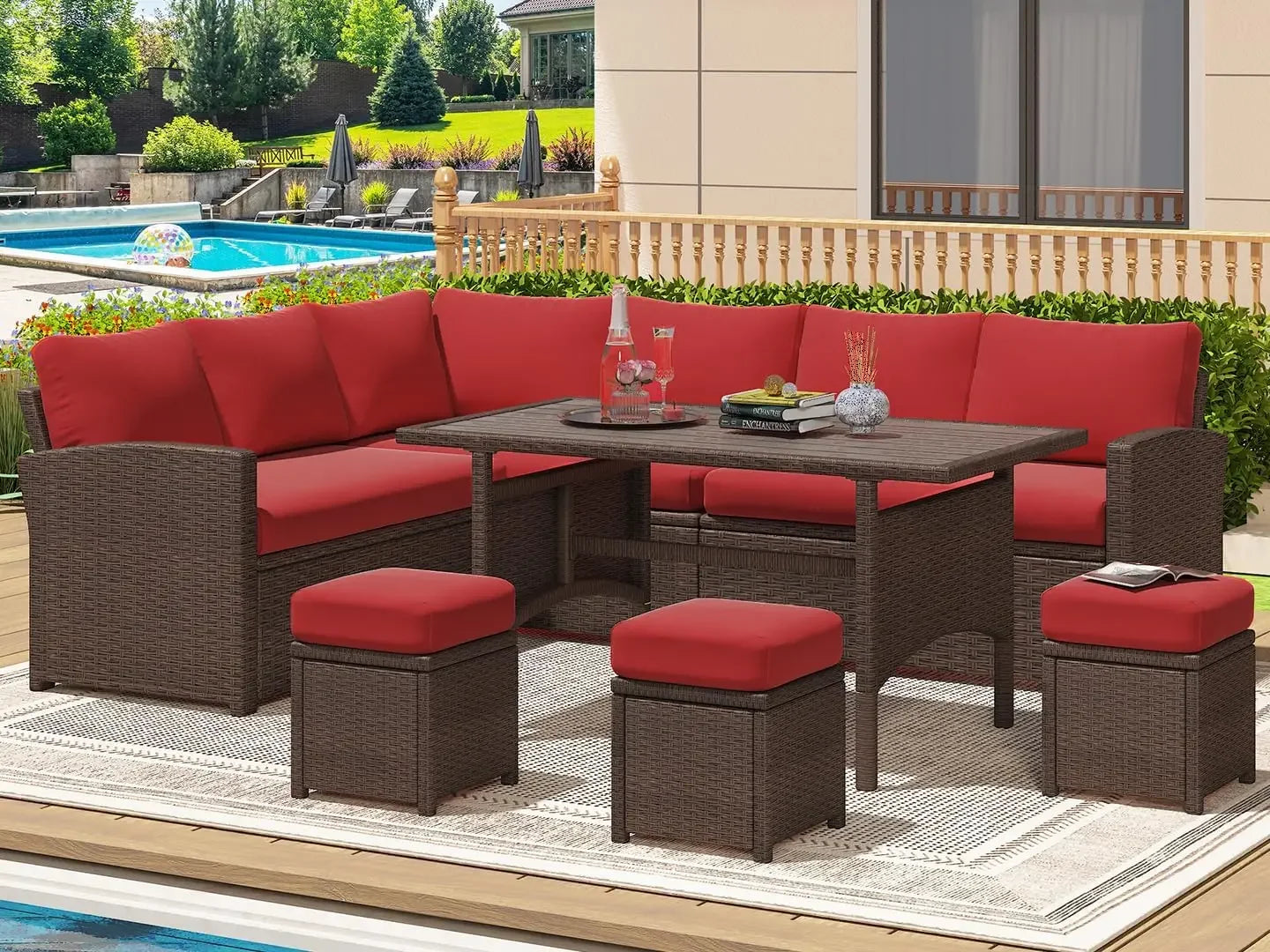 7 Pieces Patio Sectional Sofa Whicker Set