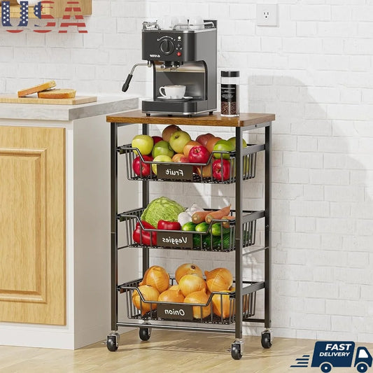 Rolling 4-Tier Vegetable Fruit Storage Cart