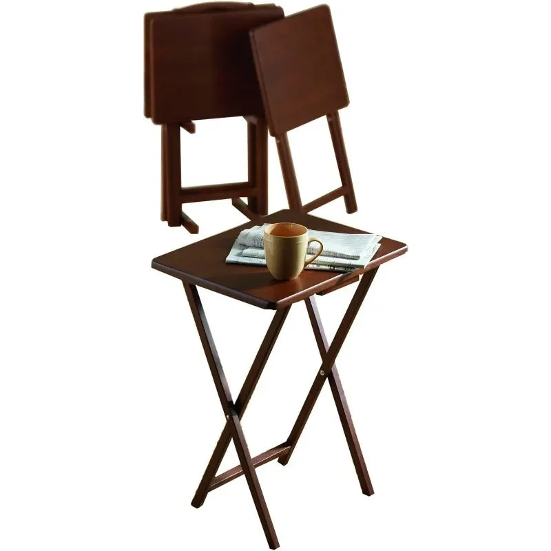5 Piece Set Walnut TV Tray Snack Tables