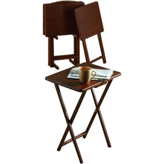 5 Piece Set Walnut TV Tray Snack Tables