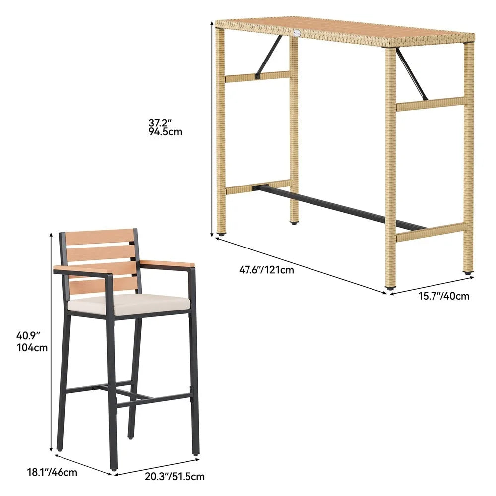 3-Piece Patio Bar Height Table Set