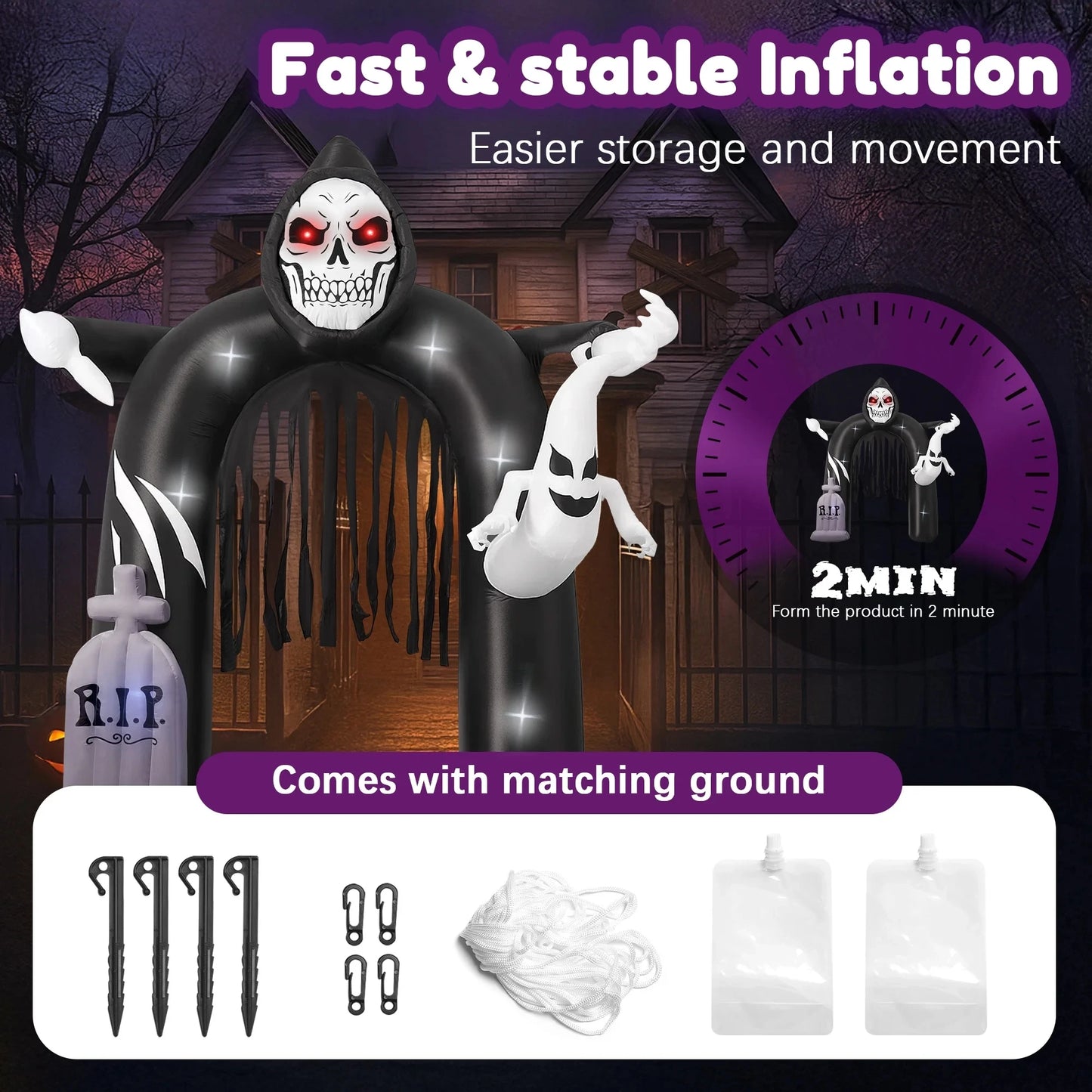 10FT Halloween Spooky Ghost Inflatable Archway with 7 LED Lights