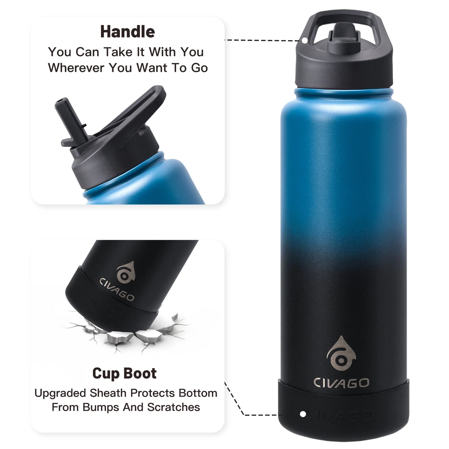 22/32/40oz Stainless Steel Sports Flask Water Bottle