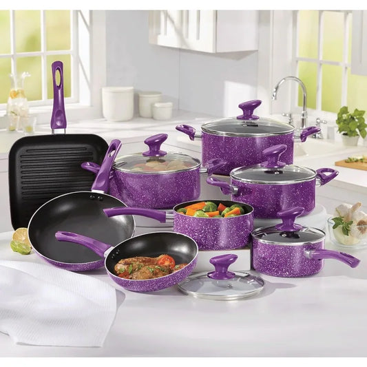 13-Piece Speckled Granite Aluminum Cookware Set
