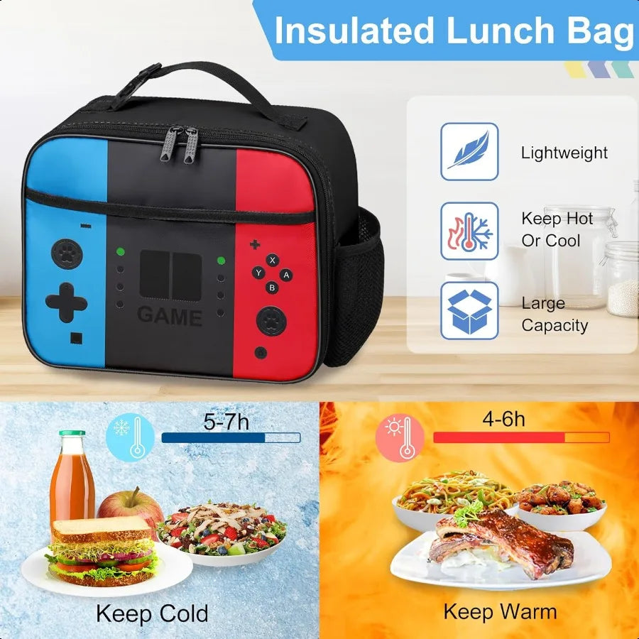 Boys Gaming Backpack with Lunch Box and Pencil Bag