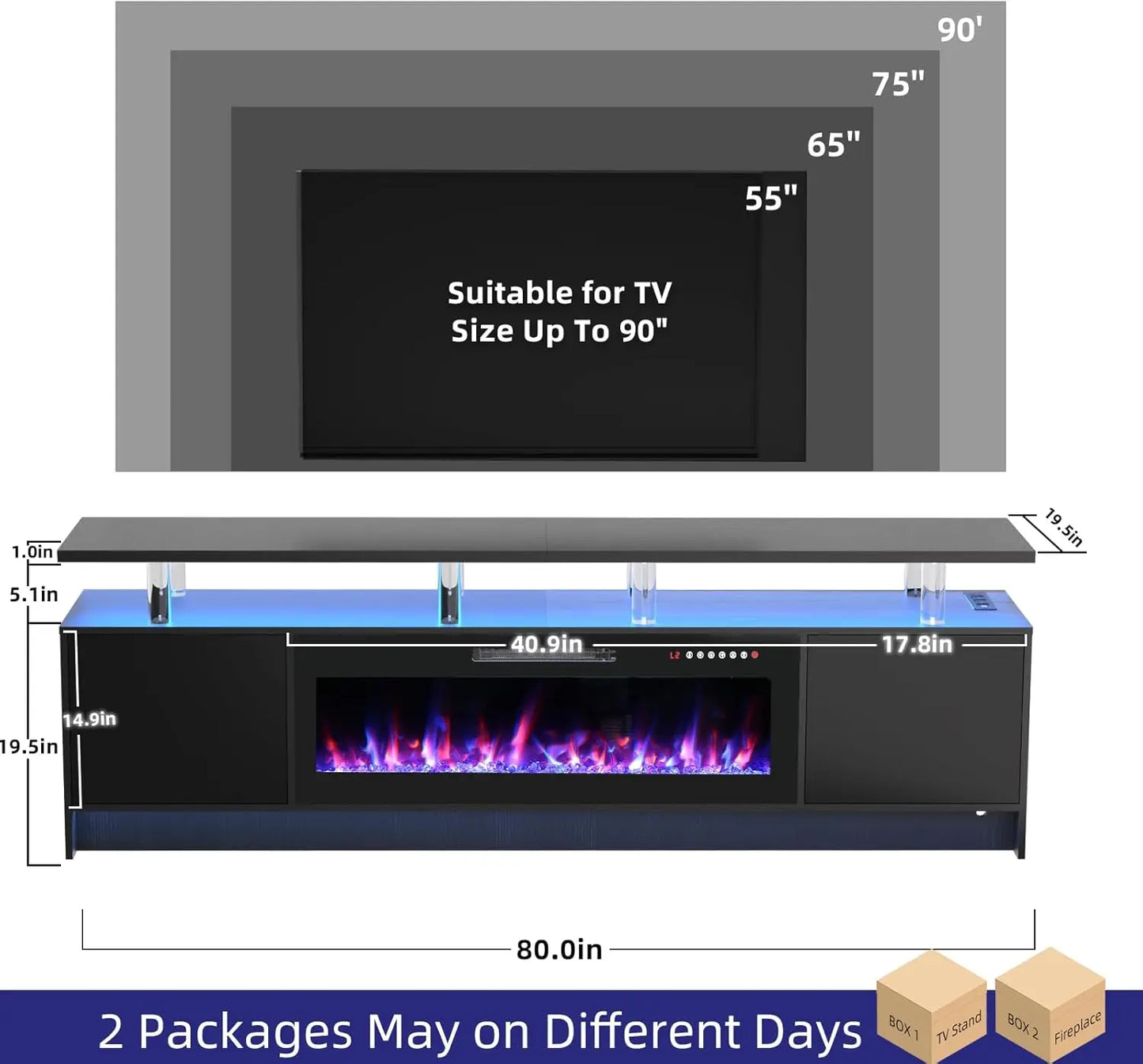 80-inch 2 Tier TV Console with Electric Fireplace
