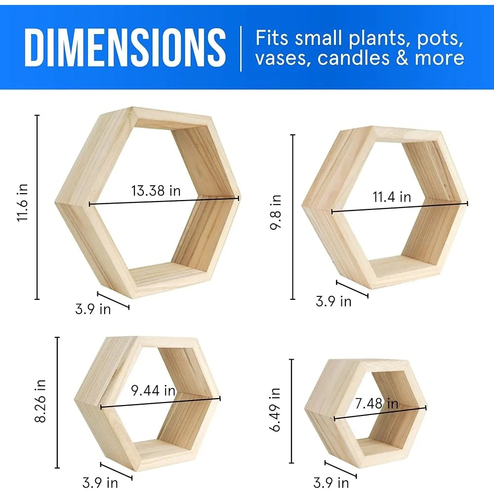 Natural Wood Hexagon Floating Shelves