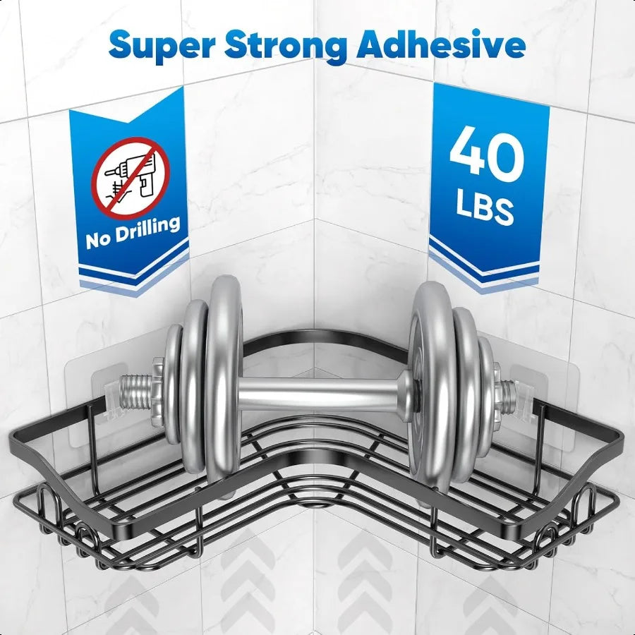 Black Corner Adhesive Shower Caddy