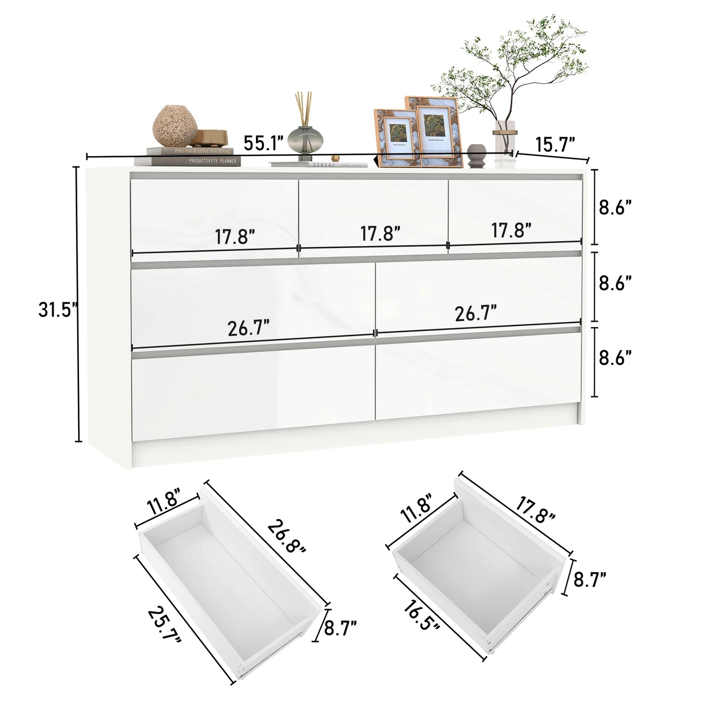 7 Drawer Modern Style Dresser
