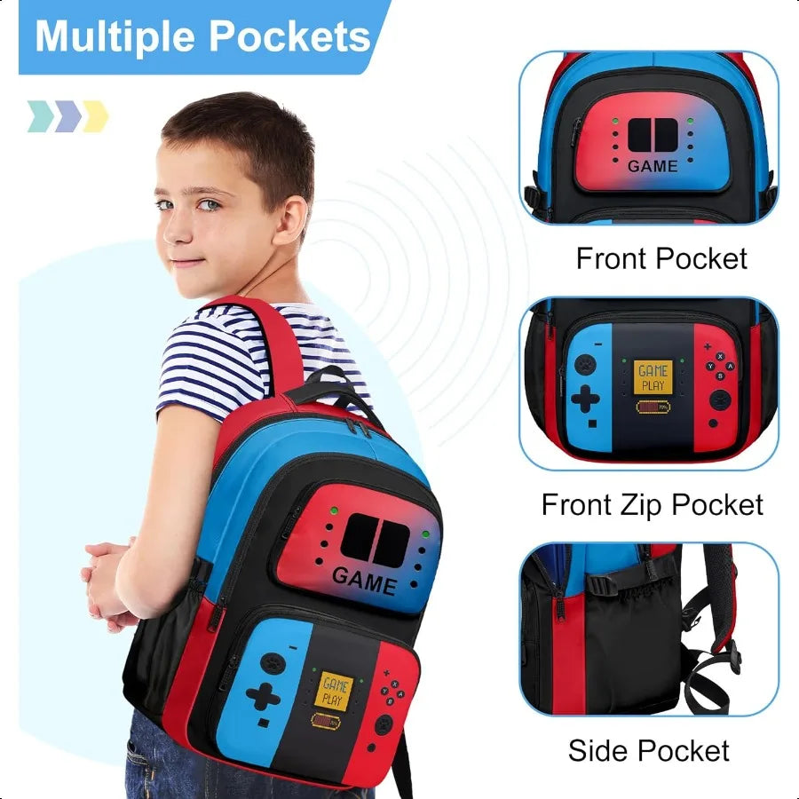 Boys Gaming Backpack with Lunch Box and Pencil Bag