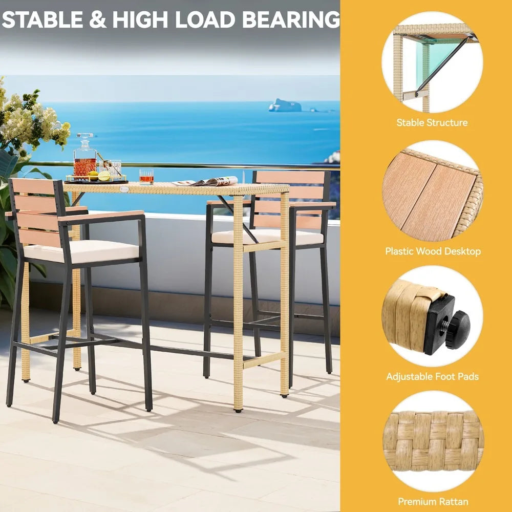 3-Piece Patio Bar Height Table Set