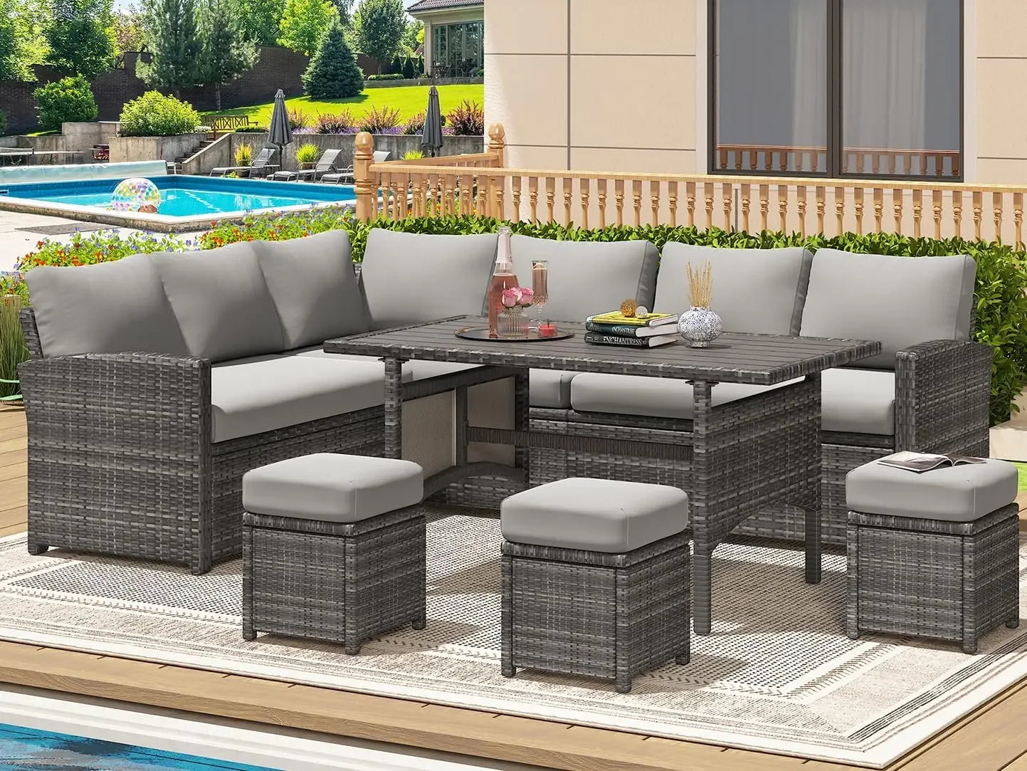 7 Pieces Patio Sectional Sofa Whicker Set