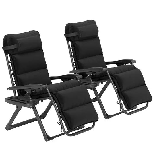 2 Piece Zero Gravity Lounge Chairs w/ Side Tray
